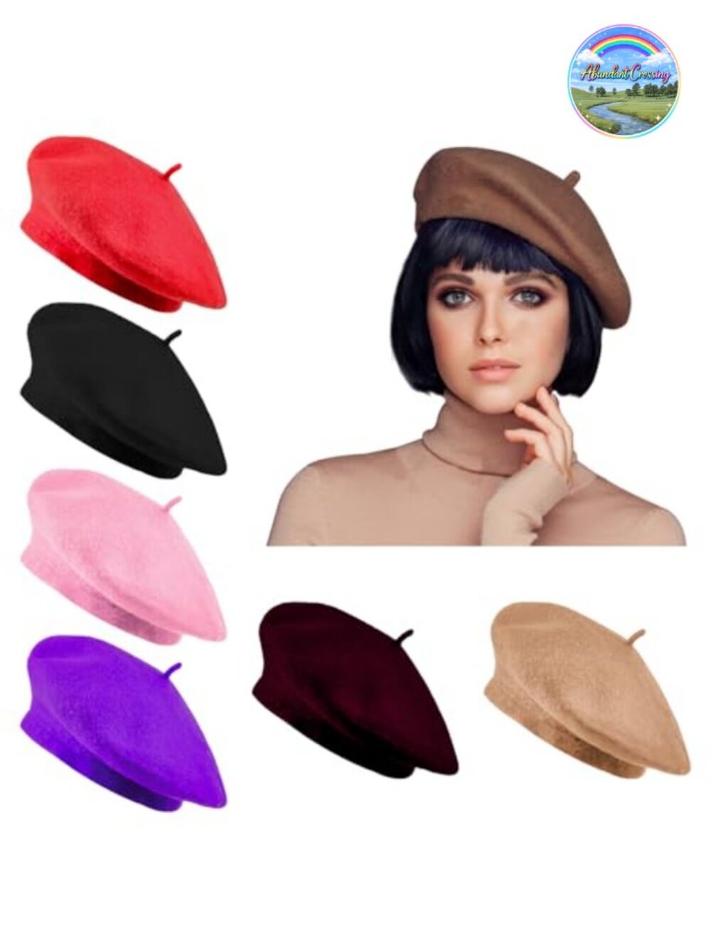 Wool Beret Hats 6 Pack Adjustable French Style Winter Beanie Set